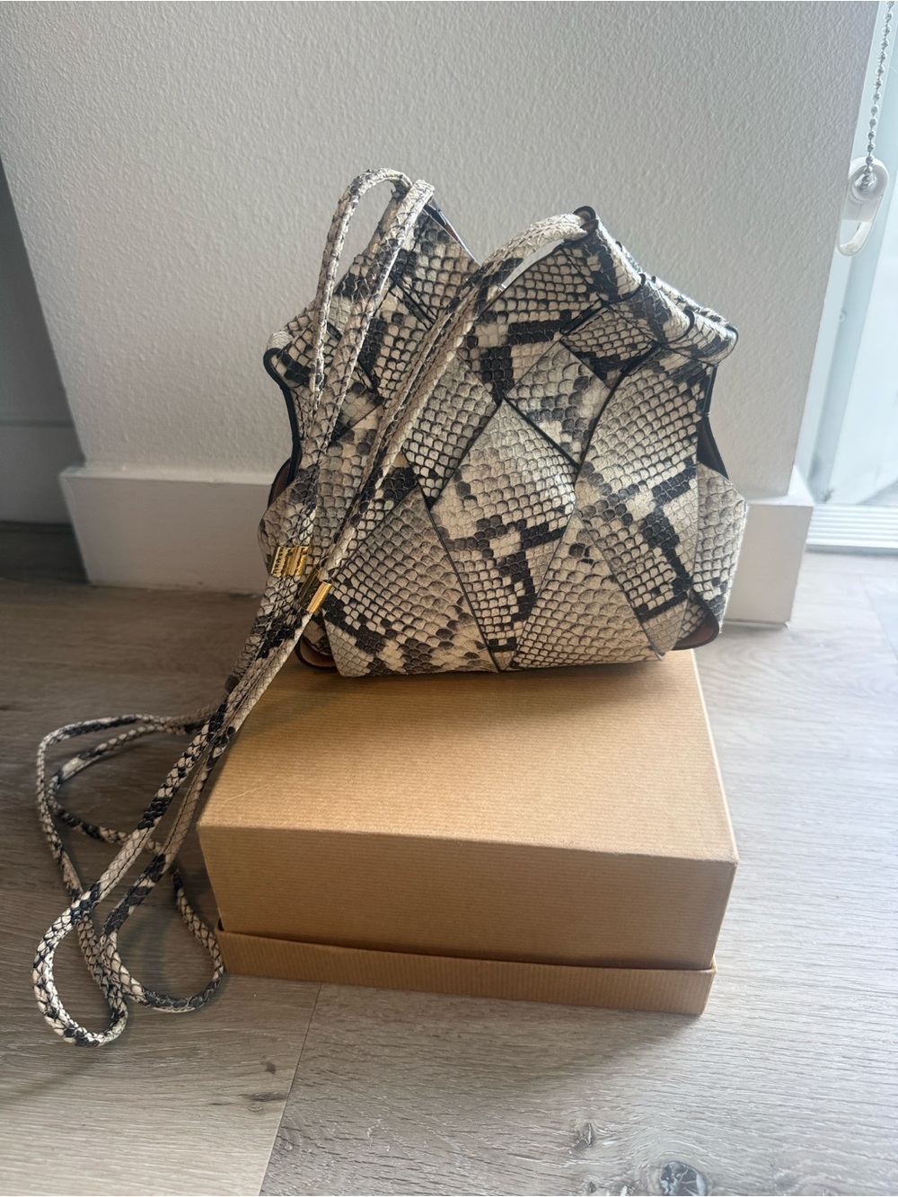Ulla Johnson Snake-Print Crossbody in Cream and Black